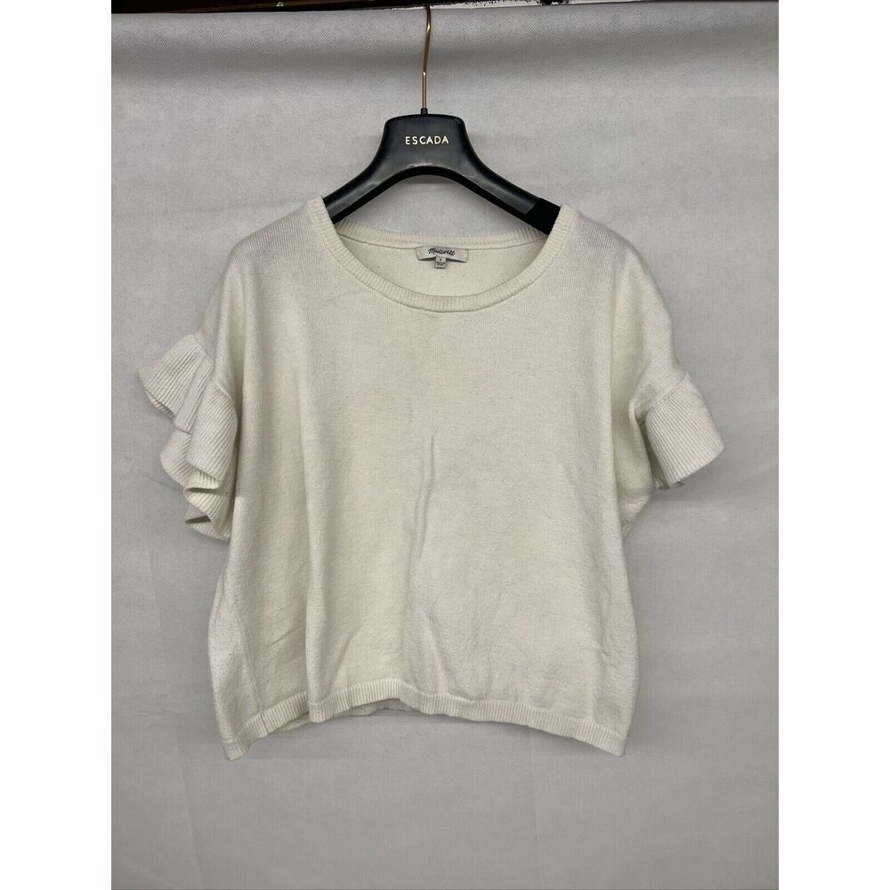 Madewell Womens Ivory Flutter Sleeve Round Neck Pullover Sweater Boho Small 4-6